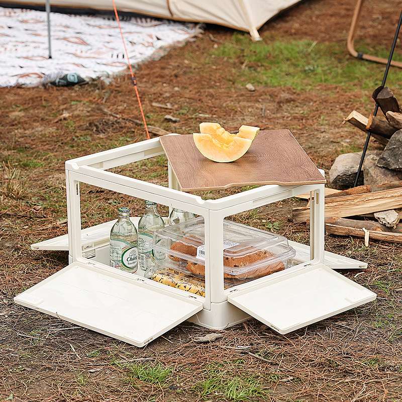 户外收纳箱侧开门野外露营箱木盖整理箱五折叠箱车载置物箱储物