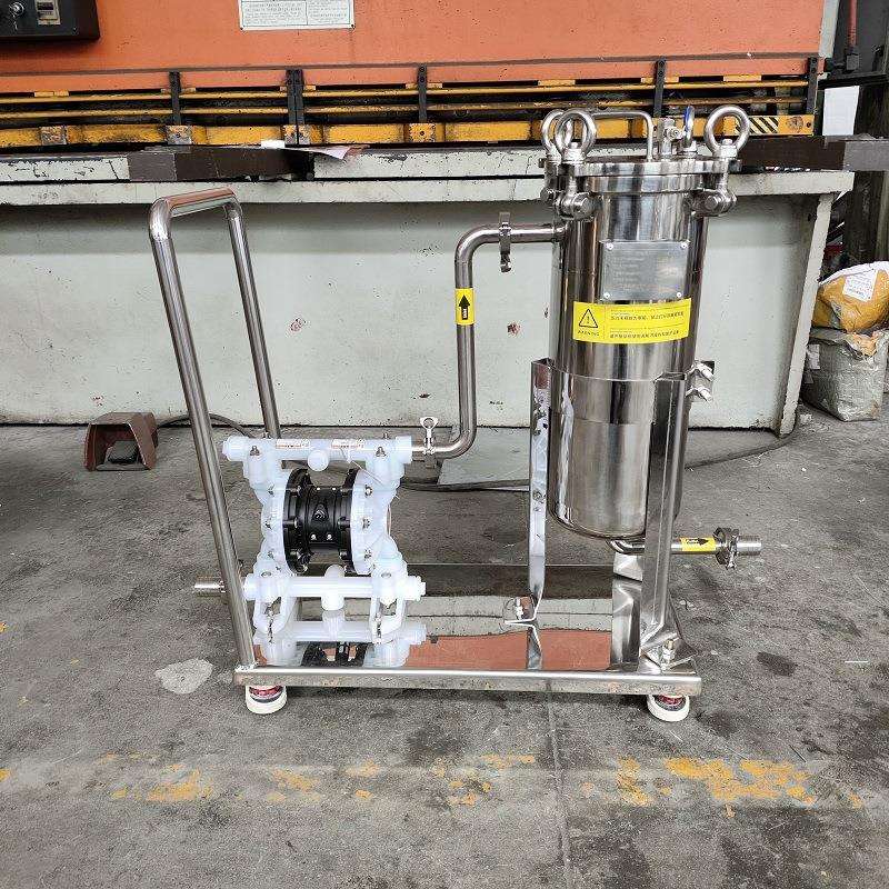不锈钢移动小推车袋式过滤器 配气动隔膜泵 精密过滤 操作方便