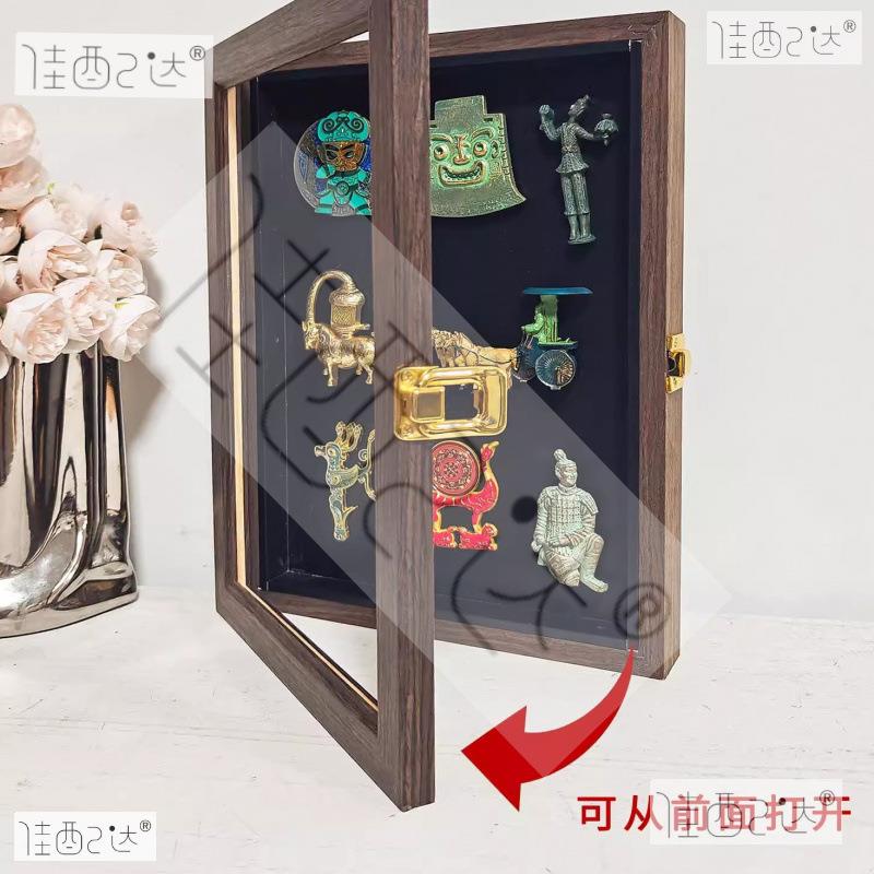 黑板展示磁吸展示磁力收藏博物馆板框冰箱贴翻盖实木相框收纳