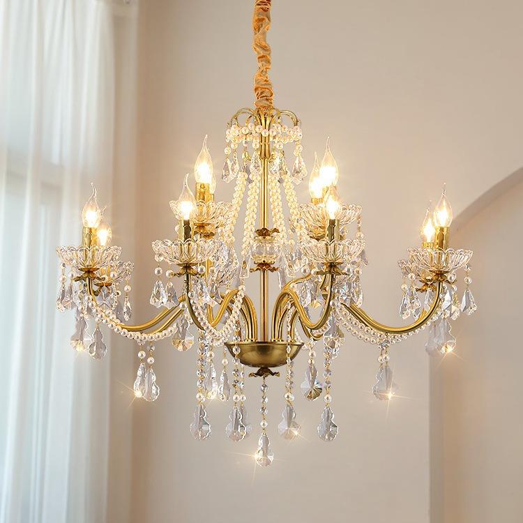 法式轻奢水晶客厅吊灯中古风珍珠灯美式复古别墅餐厅卧室氛围灯具