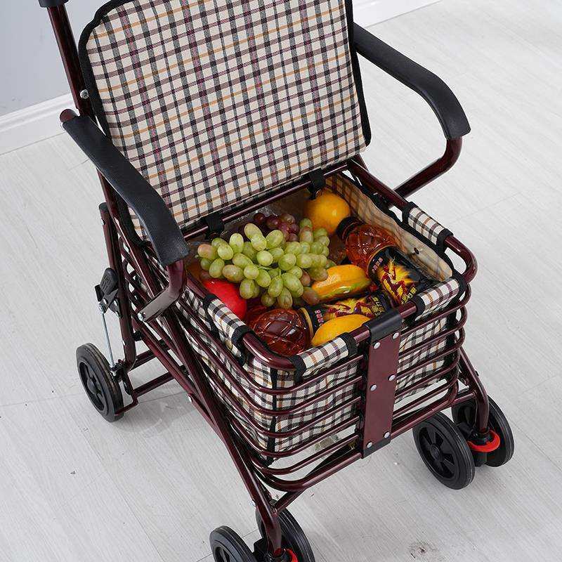 老人手推车可推可坐手推代步椅子四轮折叠购物买菜助步老年代步车