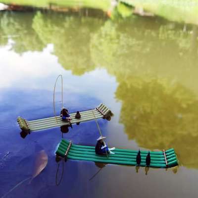 竹筏船模型假山盆景吸水石配件迷你摆件饰品可下水漂浮江南小木船