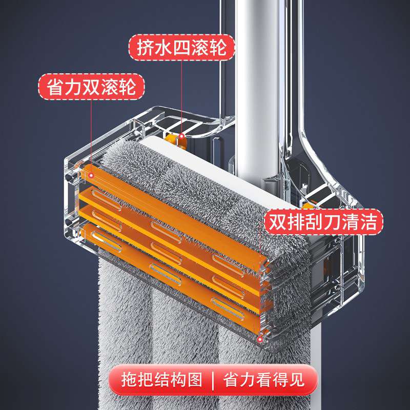 铝合金免手洗拖把 家务清洁大面板懒人拖把 干湿两用家用平板拖把