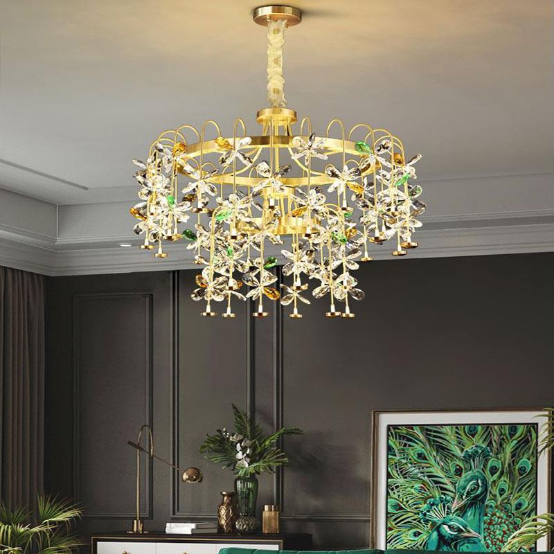 欧式全铜水晶吊灯轻奢铜灯吊灯客厅卧室餐厅灯具
