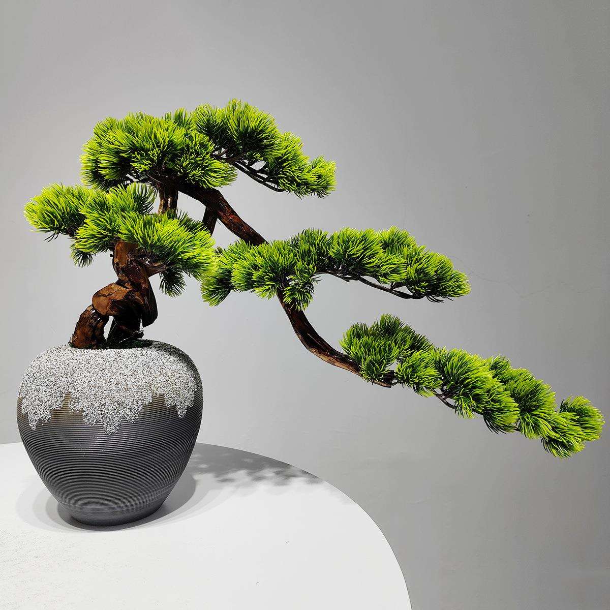 仿真迎客松盆景绿植盆栽客厅电视柜玄关办公室家居装饰新中式摆件