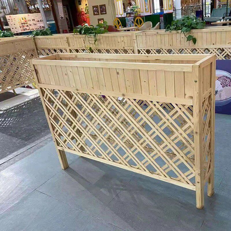 白色餐厅隔断围栏网格花架实木隔断户外花箱防腐木篱笆栅栏花盆架