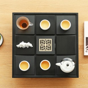友尚乌金石茶盘茶台家用办公简约功夫茶具套装石制方形沥水茶托盘