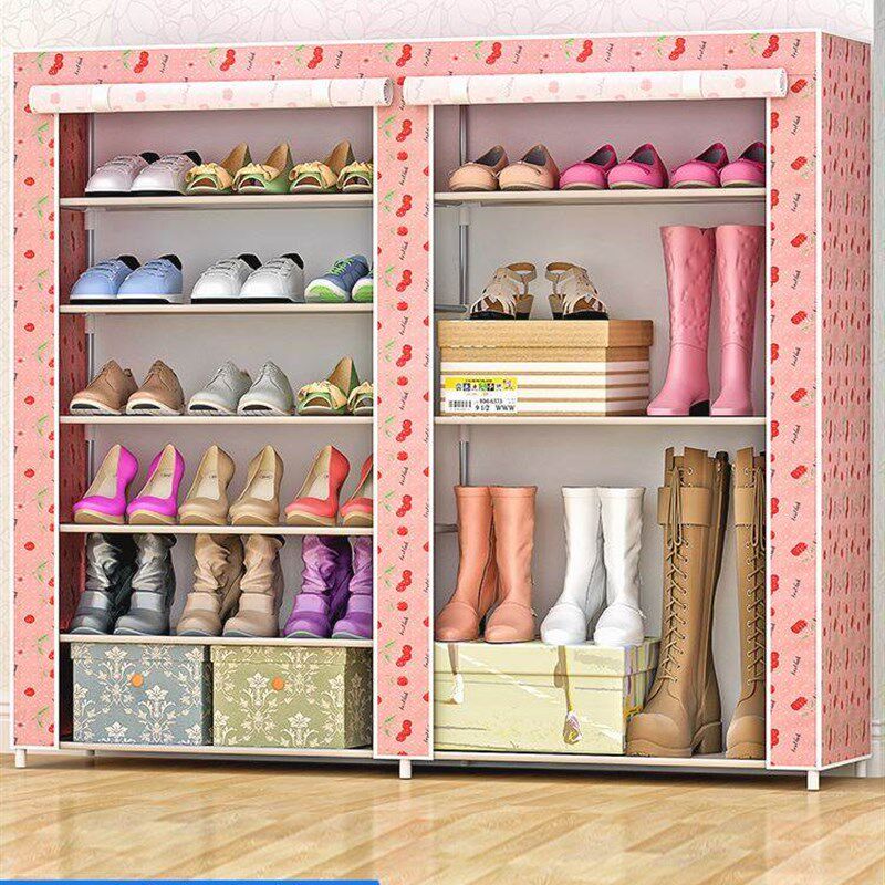 新疆西藏包邮门口布艺鞋架子家用简易多层防尘罩大鞋柜收纳神器结