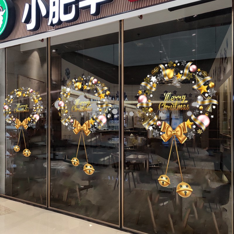 圣诞节装饰品花环快乐静电窗花贴纸玻璃装扮场景布置橱窗大门店铺