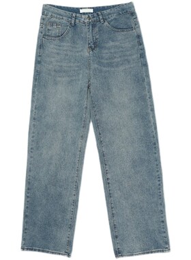 TR HOMME 港风牛仔裤男复古蓝色宽松直筒长裤青春休闲男青年裤子