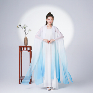 禅舞服薄纱披肩中式复古仙气禅意外披中国风渐变色飘逸禅修服外罩