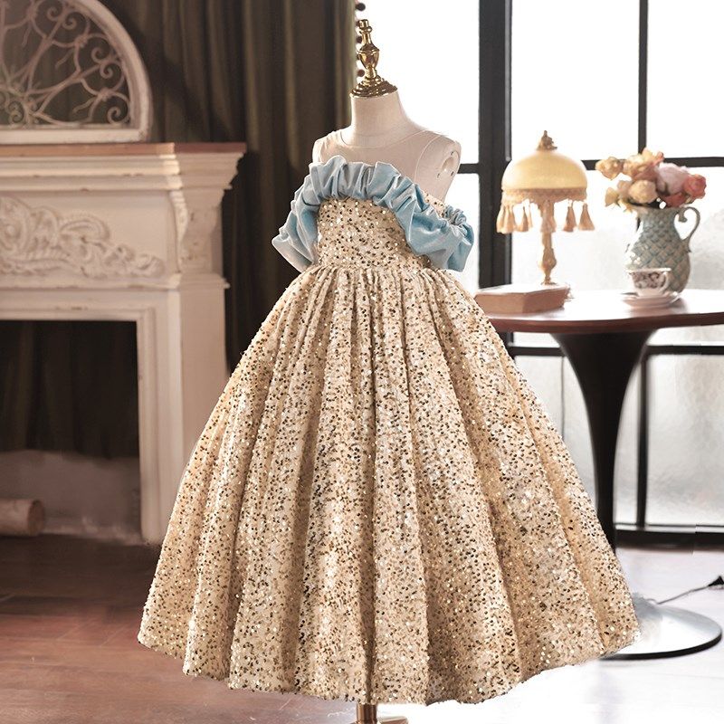 女童礼服轻奢小众高端2024新款儿童主持人亮片走秀钢琴演出服秋冬