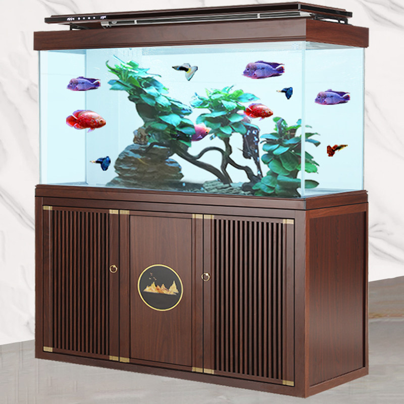 新中式鱼缸客厅中小型落地水族箱造景底柜超白缸底滤水草植物草缸,宠物/宠物食品及用品,桌面缸,淘宝优惠券,粉丝福利购,淘宝优惠卷