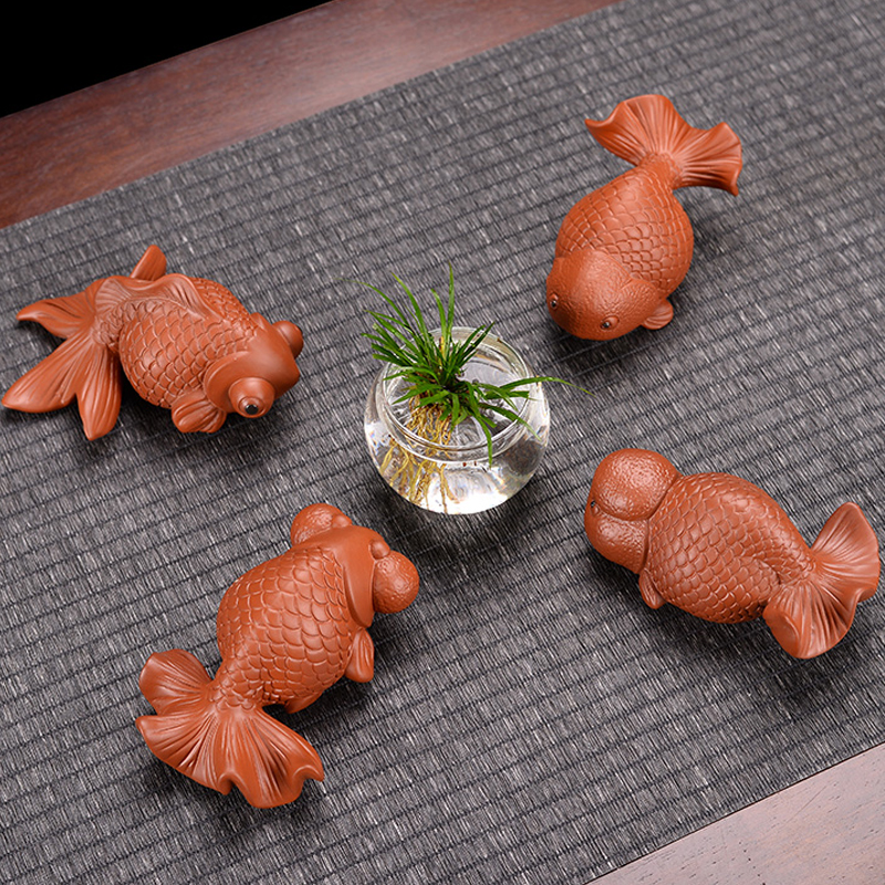 茶宠摆件紫砂可养遇水变色招财鱼创意个性可爱茶玩茶道茶具盘配件