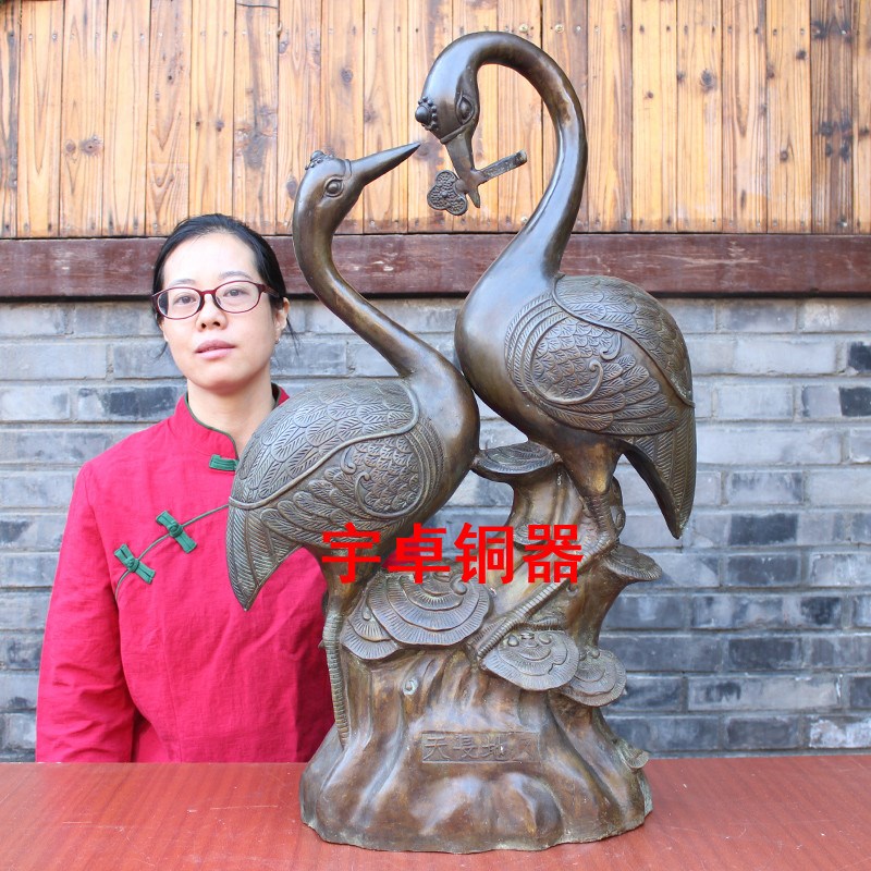 宇卓铜器天长地久摆件双鹤迎门 铜鹤家居装饰品 工艺品摆件