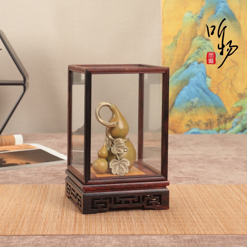 红酸枝防尘玻璃罩子摆件瓷器宝笼花瓶玉石工艺品佛像透明展示宝龙