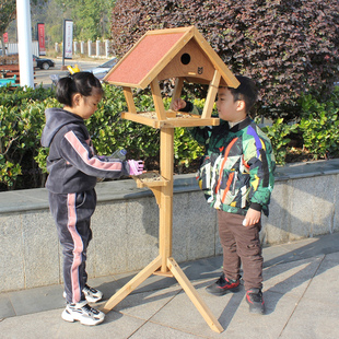 实木户外喂食器喂鸟器鸽子麻雀喂鸟器食盒鸟窝鸟笼阳台别墅公园林