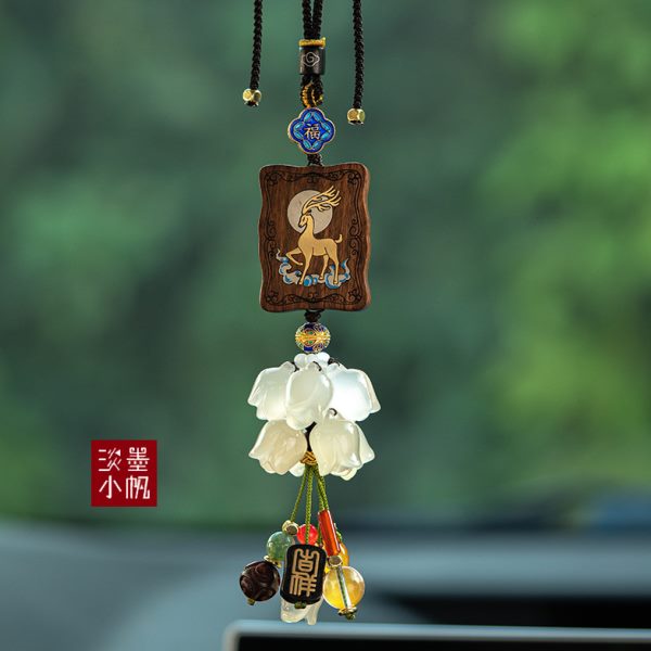 一路平安高档玛瑙汽车挂件梨花木檀木小鹿车内挂件高级感车内吊饰