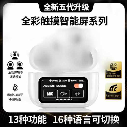 A9pro五代蓝牙耳机智能彩屏多功能长续航无线耳机ANC降噪A12