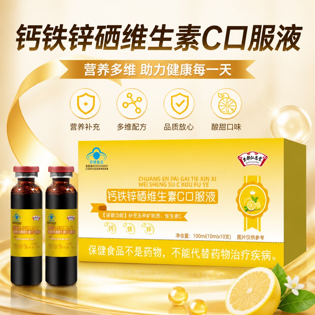 蓝帽钙铁锌硒维C液营养补充图片