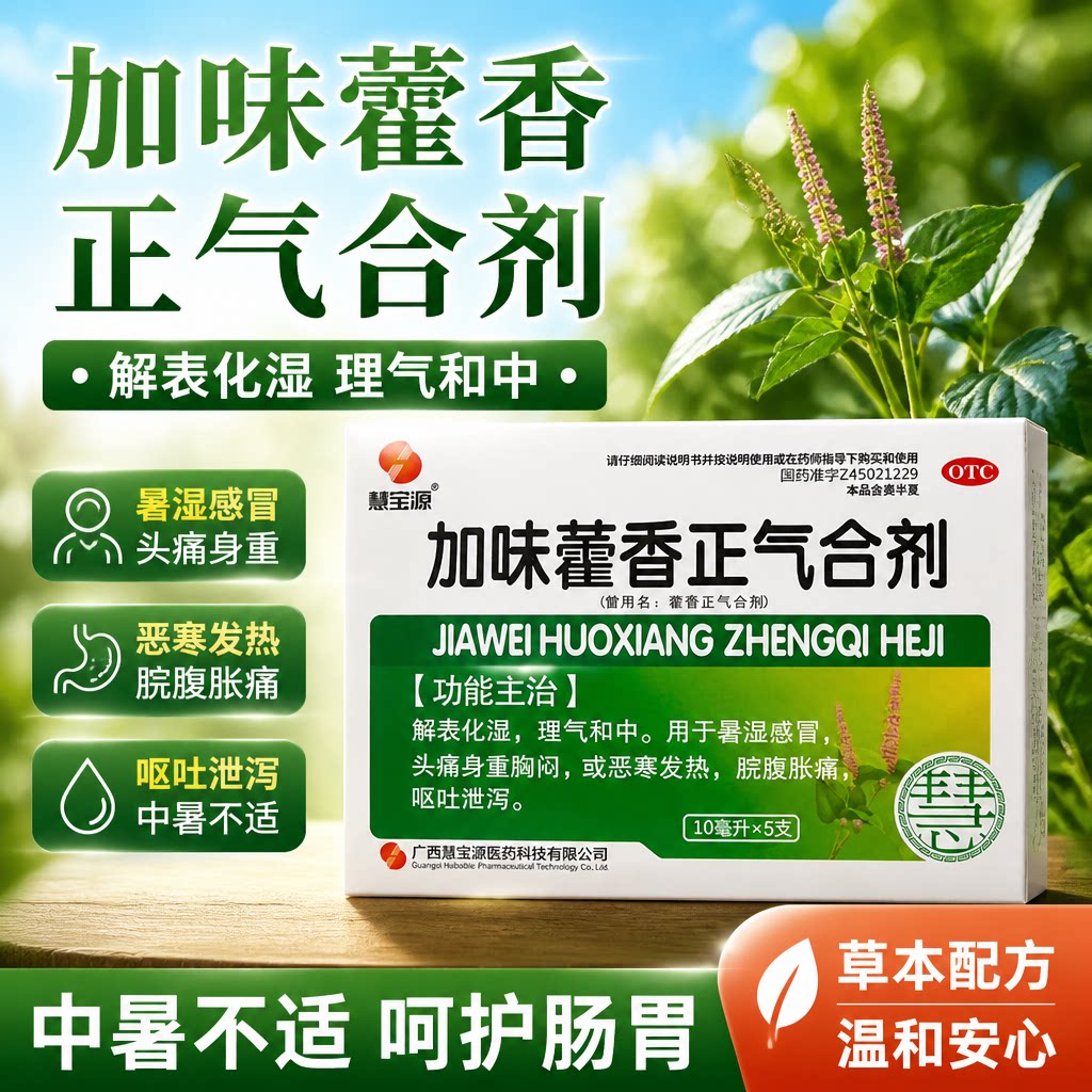慧宝源加味藿香正气合剂水10ml*5支解表化湿理气和中暑湿感冒发热
