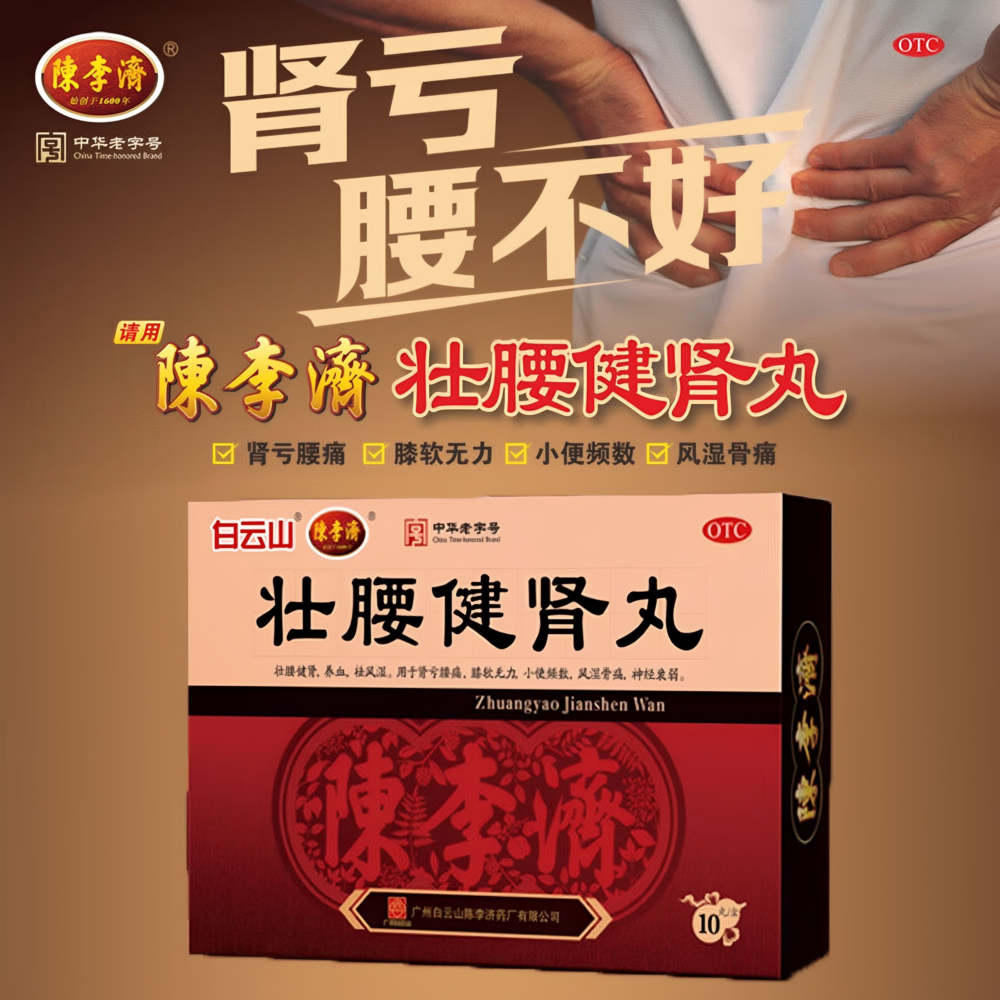 白云山陈李济壮腰健肾丸 5.6g*10丸/盒养血祛风湿肾亏腰痛补肾OTC