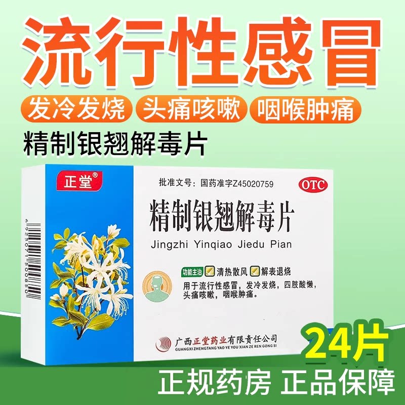 [正堂]精制银翘解毒片44mg*24片/盒咽喉肿痛流行性感冒咽喉咳嗽感冒