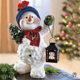 跨境北欧风创意树脂圣诞仿真雪人企鹅鹿提灯笼蜡烛装饰工艺品摆件