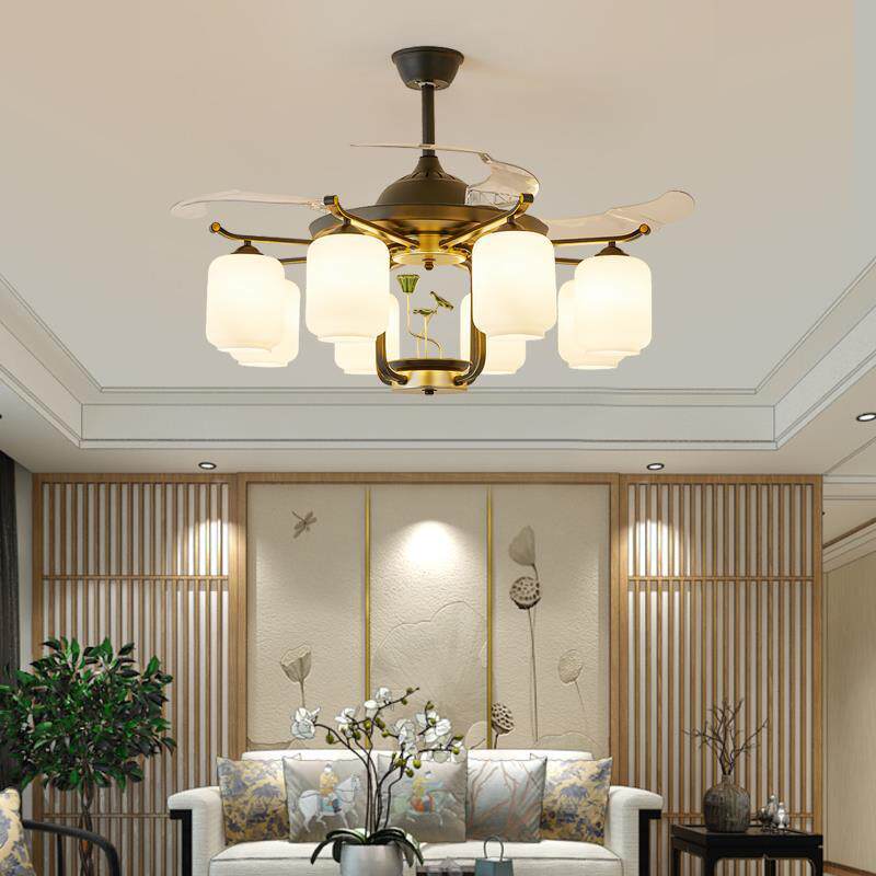 客厅吊扇灯北欧风扇灯家用餐厅风扇吊灯卧室新中式电扇灯静音设计