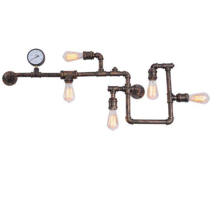 loft美式工业风复古怀旧餐厅酒吧过道墙壁钟表装饰水管铁艺壁灯