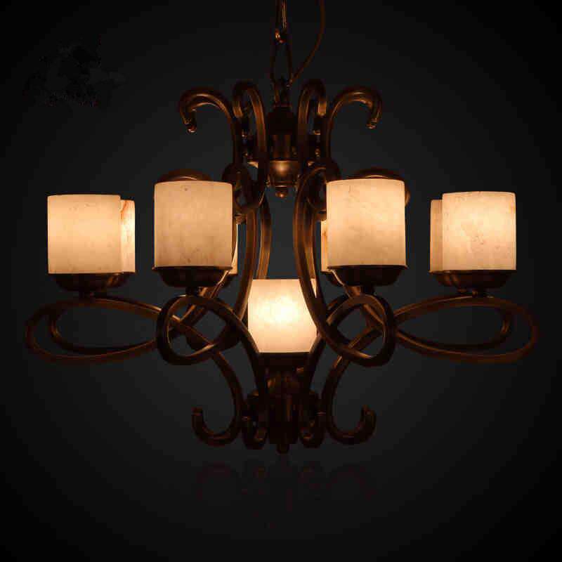 简欧全铜复式楼客厅吊灯温馨复古卧室灯书房餐厅别墅艺术云石灯饰