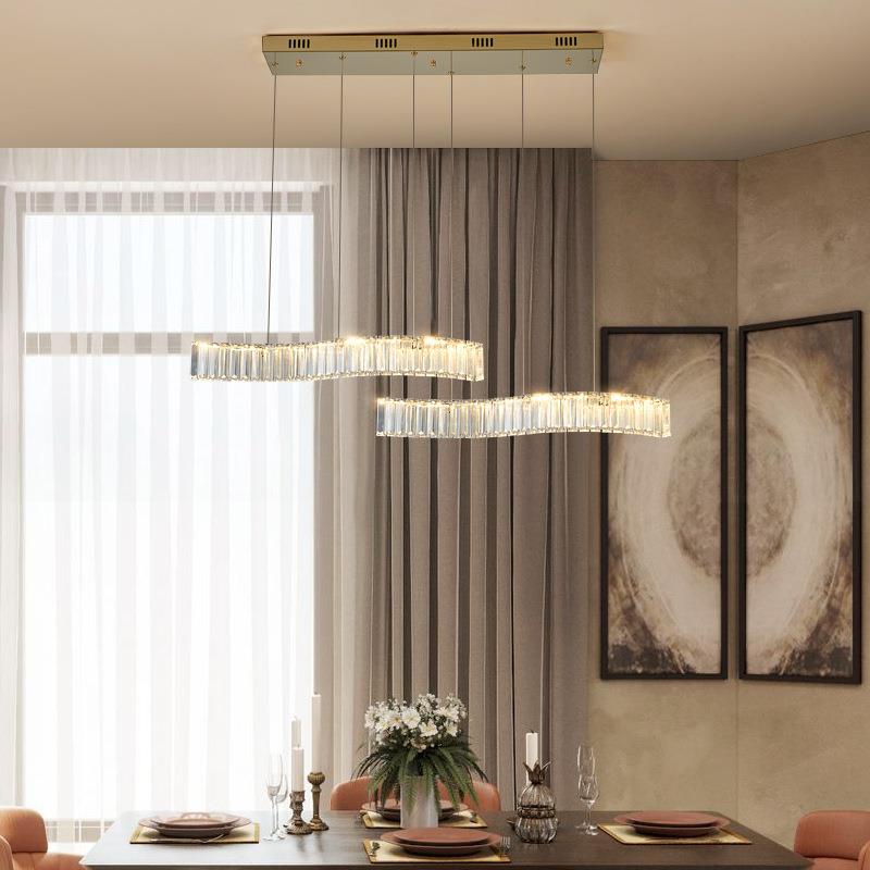 餐厅灯2025年新款现代简约大气餐桌吧台灯轻奢网红波浪水晶灯吊灯