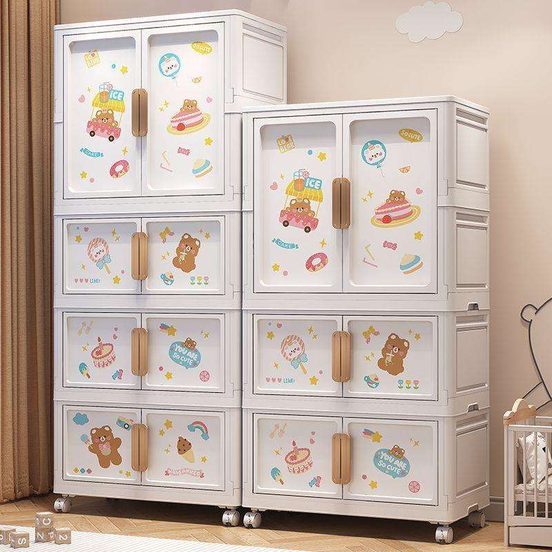 儿童衣柜多层宝宝衣物卧室储物柜加厚免安装双开门卡通收纳柜落地