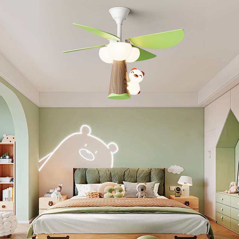 家庭欧式儿童风扇灯卧室餐厅书房吊扇灯简约智能家用木叶电风扇