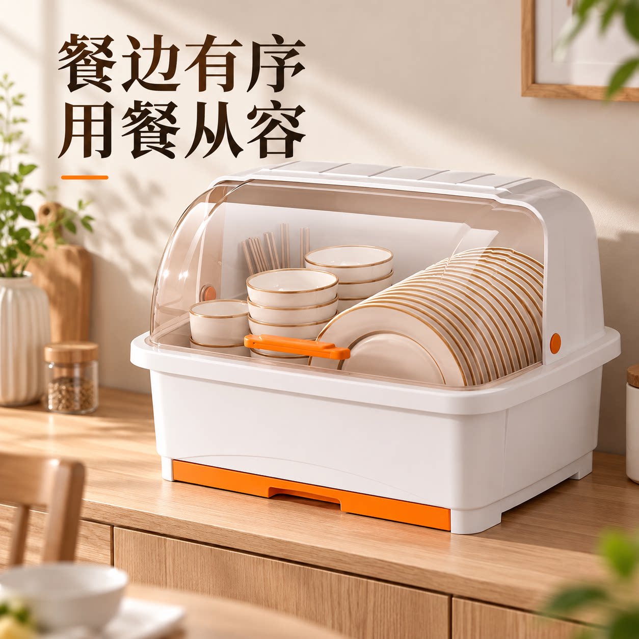 加厚装碗筷收纳盒家用厨房带盖塑料碗柜碗箱沥水架碗碟餐具置物盒