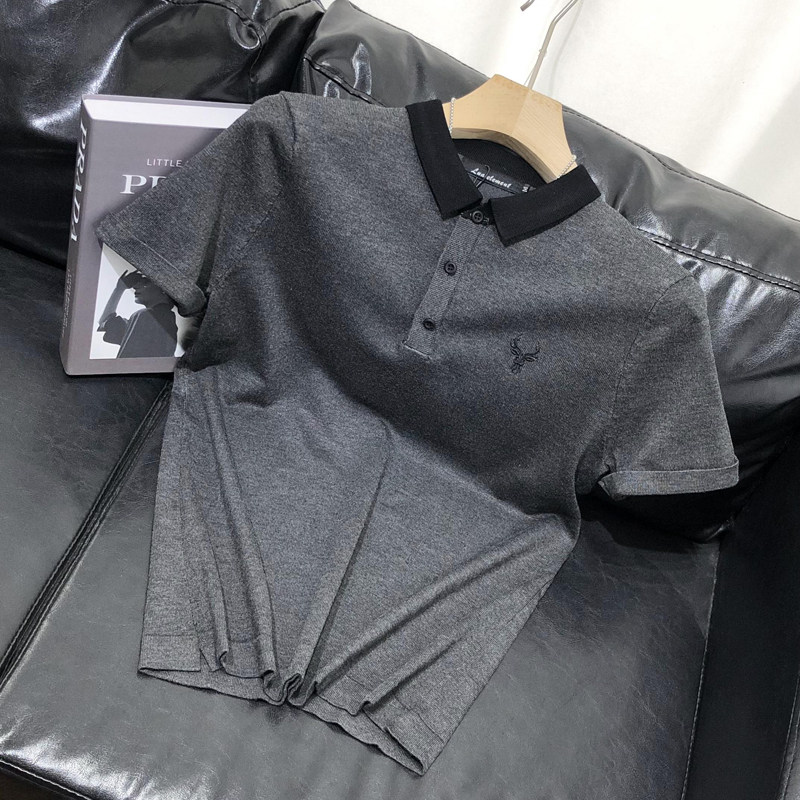 夏季新款polo衫男针织短袖毛衣小鹿刺绣薄款纯色刺绣青年上衣半袖