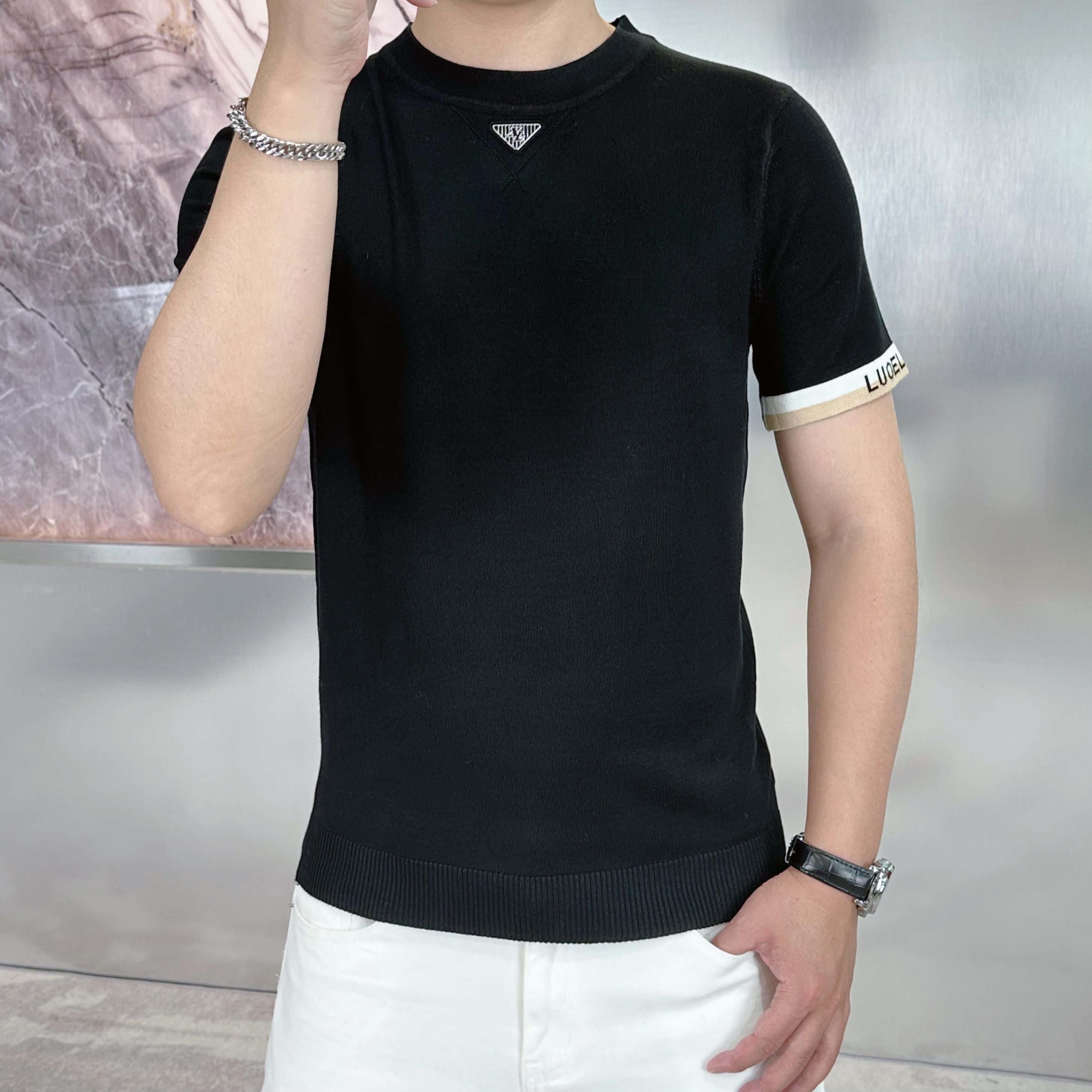 2024夏季新款修身弹力帅气简约百搭薄款伊力特冰丝T恤男针织短袖,男装,T恤,淘宝优惠券,粉丝福利购,淘宝优惠卷
