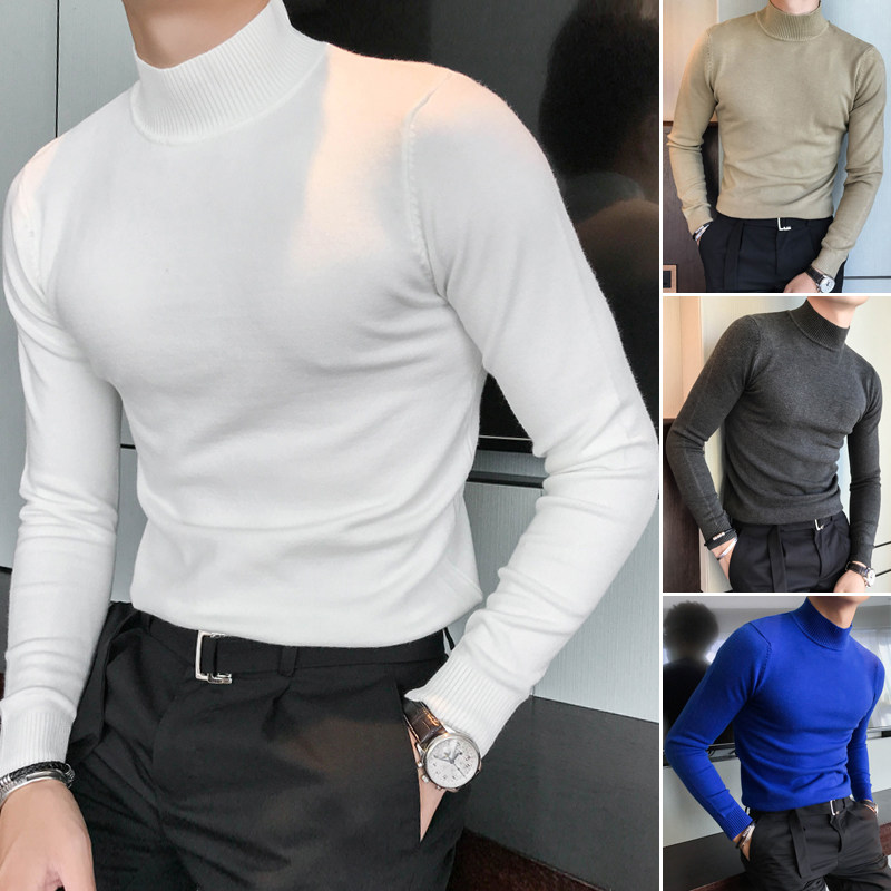 半高领毛衣男长袖秋季青年打底衫韩版修身潮流薄款个性中领针织衫