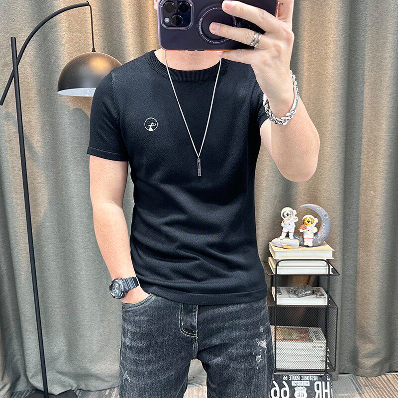 短袖毛衣男2024春秋新款简约半袖针织衫打底毛线衣内搭上衣潮