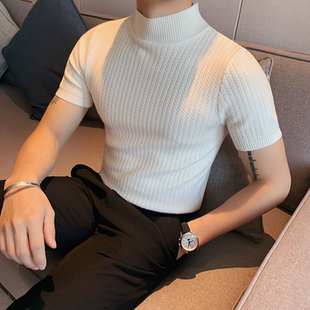 高级感半高领毛衣男秋冬季修身针织短袖打底衫上衣男士内搭毛线衣