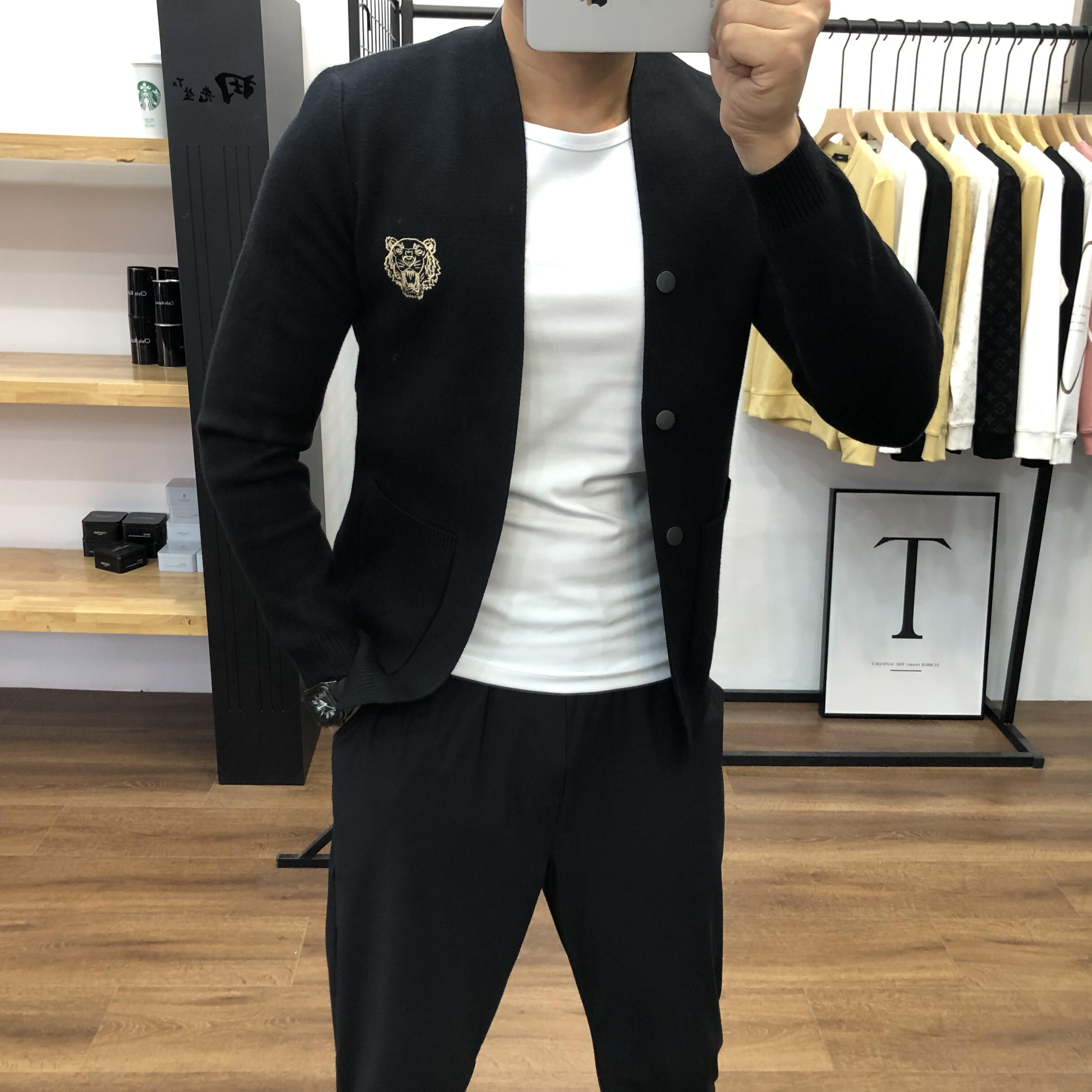 2023年春秋商务休闲男士开衫外套线衣时尚百搭修身男潮流开衫毛衣