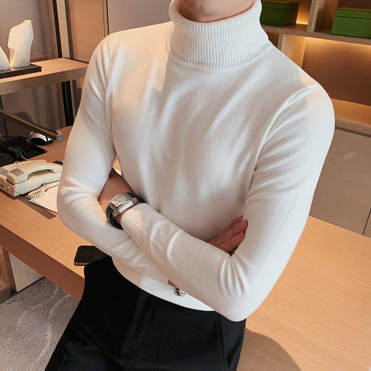 高领毛衣男秋冬季百搭纯色细毛线长袖针织打底衫潮流修身翻领上衣