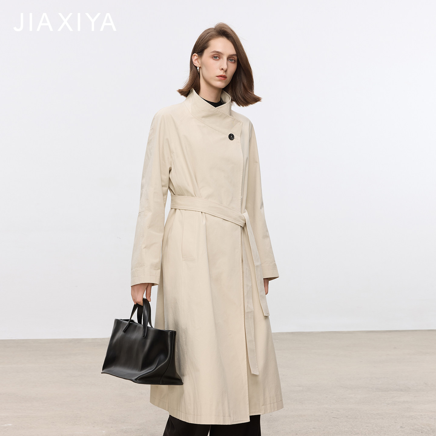 极简风中长款一粒扣风衣泇汐娅2025新款立领收腰短款女高级感外套