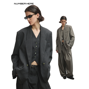 NUMBER HERE 金属纱线精纺面料中性风宽松廓形垂式驳领休闲西装