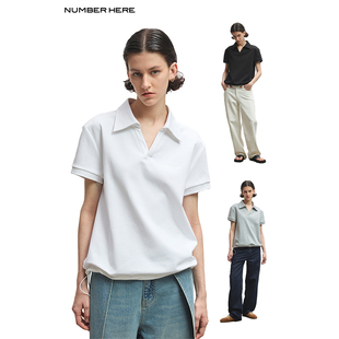 NUMBERHERE 重磅双面拼接抽绳宽肩式POLO衫高品质棉氨廓形T恤