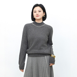 玉兰悠悠2025秋冬新款 至纯佳人珍珠无缝羊绒羊毛混纺半高领针织