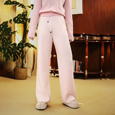 玉兰悠悠2025秋冬新款舒适永存羊毛羊绒混纺慵懒直筒保暖针织裤