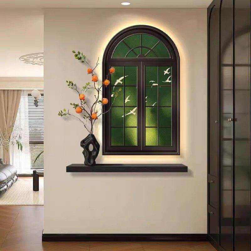 入户门正对墙玄关装饰画法式复古过道走廊挂画灯光中古风进门壁画