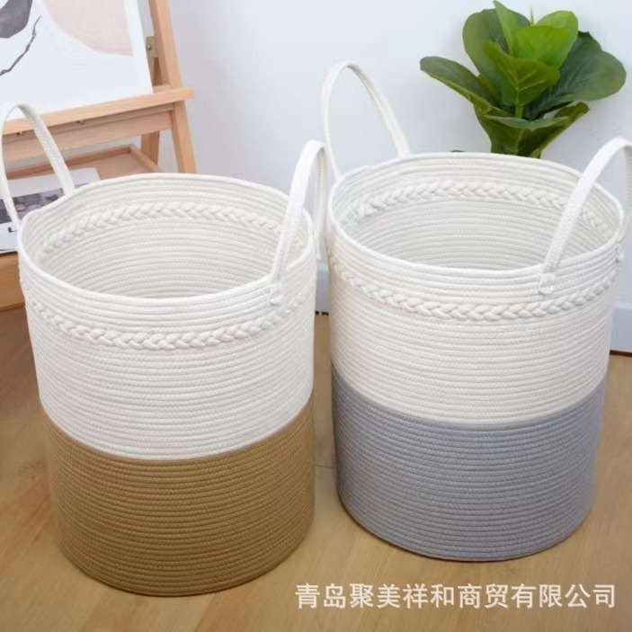 棉线编织收纳篮大号家用玩具收纳桶衣物脏衣篮储物篮可折叠收纳筐