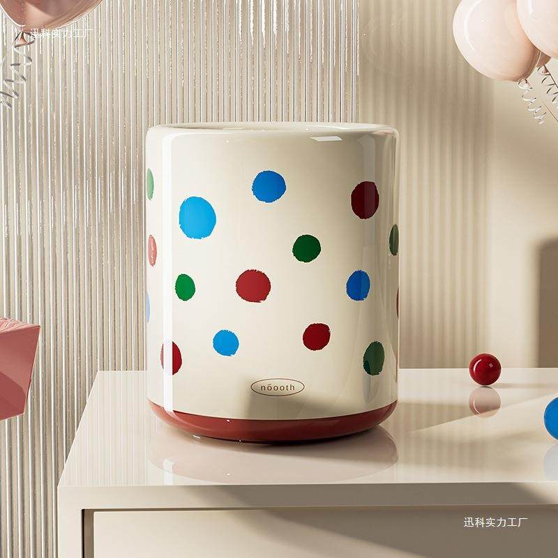 诺室波点桌面垃圾桶可爱小号家用迷你无盖高颜值办公室客厅废纸桶
